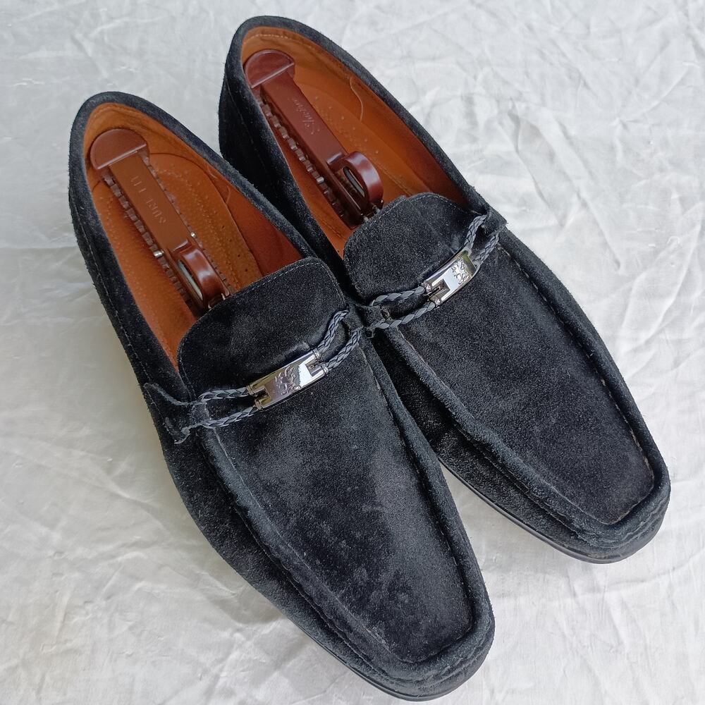 Stacy Adams Men's Dress Shoes Size 13 D Black Suede Leather Moc Toe Bit Loafer